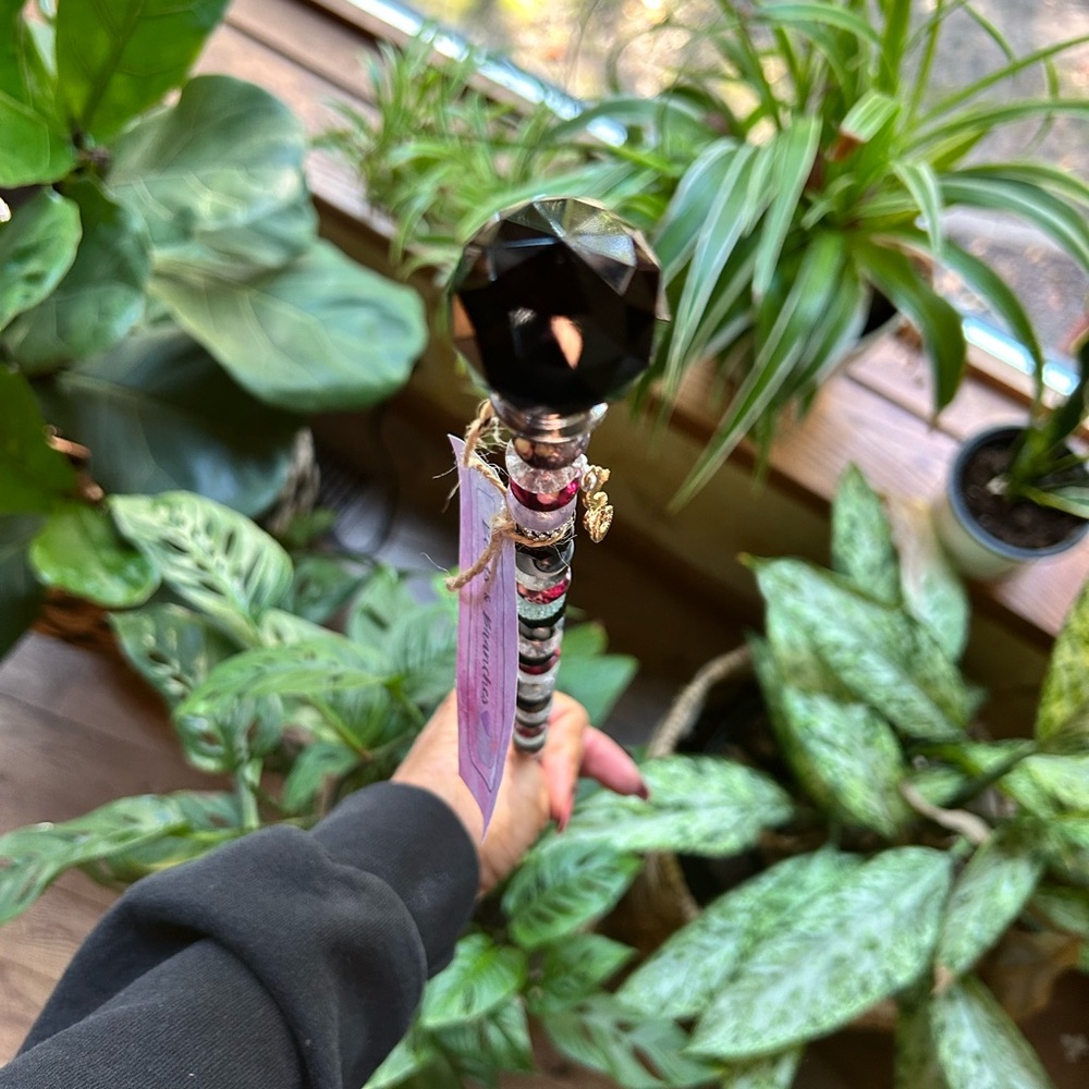 16.5” Handmade Black Seahorse Plant Stake Crystals Beads NWT Flower Buddy  🌺